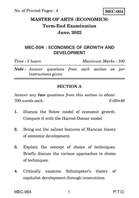 JUNE 2022 MEC 4 QUESTION PAPER MEC 004 1 P T MEC MASTER OF ARTS