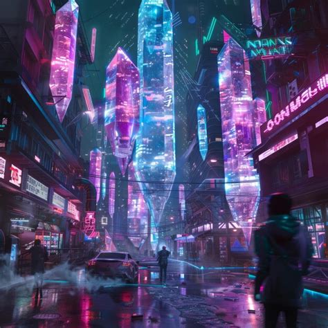 A Futuristic Cityscape With Neon Lights And Buildings Premium Ai