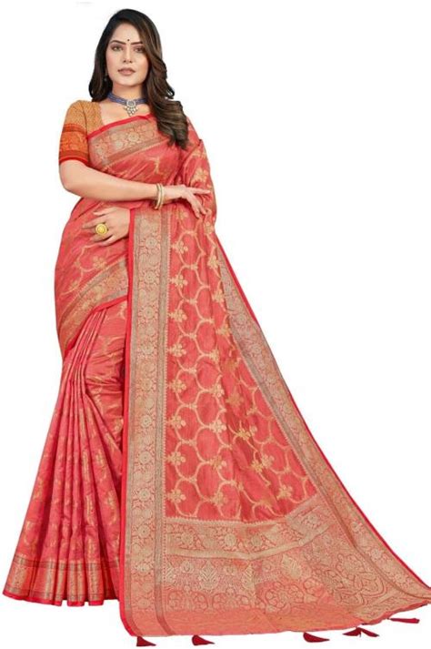 Buy Ashika Women Pink Printed Pure Silk Saree With Unstitched Blouse