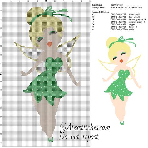 Beautiful Thinkerbell Peter Pan S Fairy Free Cross Stitch Pattern