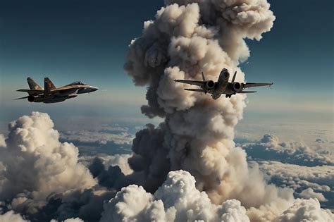 Premium Photo Aerial Dogfight Fighter Jets Clash In Sky