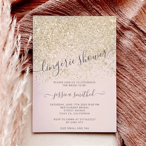 Glitter Light Gold Pink Lingerie Bridal Shower Invitation Zazzle