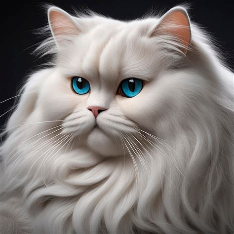 Premium Ai Image Cute White Longhair Cat With Big Blue Eyes Closeup Portrait