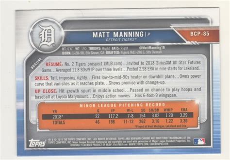 2019 Bowman Chrome MEGA BOX MOJO REFRACTOR BCP 85 MATT MANNING RC