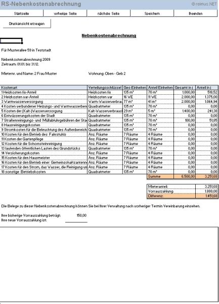 Excel Vorlage Tool F R Nebenkostenabrechnung Einer Immobilie