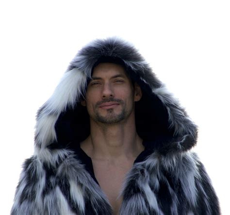 Men S Faux Fur Black White Gray Long Hooded Winter Coat Etsy