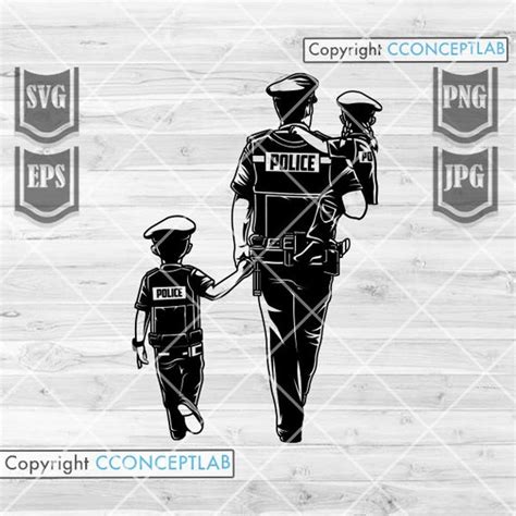 Police Dad With 2 Kids Svg Dad With Son And Daughter Clipart Etsy