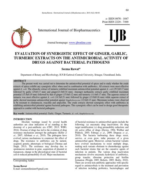 Evaluation Of Synergistic Effect Of Ginger Garlic Turmeric Extracts