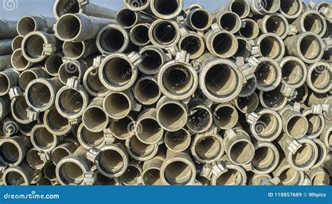 Irrigation Metal Pipes Stacked Outdoors Out Of Watering Season Stock