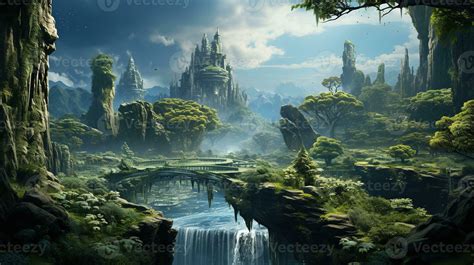 Fantasy Realm Of Nature Digital Art Illustration Generative Ai