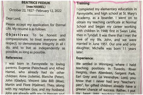 Woman Submits References to God for a Place in Heaven in CV-style