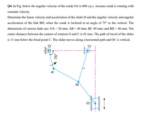 Solved Q4 In Fig Below The Angular Velocity Of The Crank OA Is 600 R