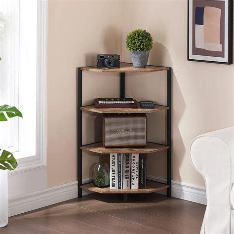 Amazon VECELO Corner Shelf 4 Tier Display Shelves Wood Storage