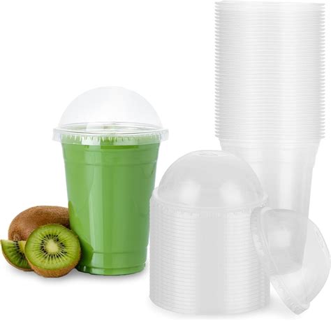 GOYADA 100 PCS 16oz Smoothie Cups With Dome Lids Plastic Cups With