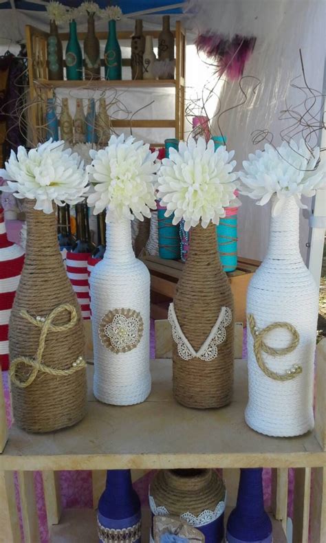 Upcycled Wine Bottles Wrapped In Twine And Rope Love Design Wedding Decor Home Decor Bottle