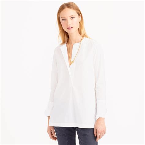 J Crew Collarless Poplin Popover Shirt In White Lyst