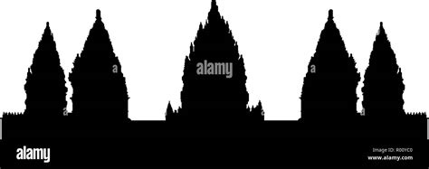 Silueta negra del antiguo templo hindú Prambanan Imagen Vector de stock