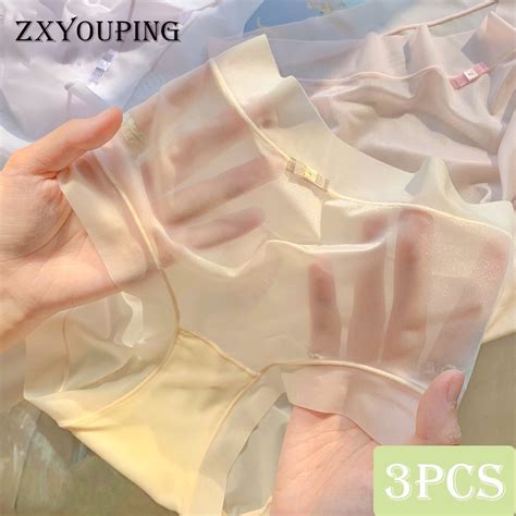 ZXYOUPING Pcs Ice Silk Seamless Panty Women Mesh Gauze Ultra Thin Transparent Briefs Naked