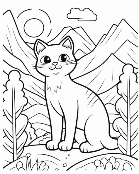 Un Dibujo En Blanco Y Negro De Un Gato Sentado En La Hierba Generativa