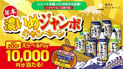 「サッポロ 濃いめのレモンサワー 深みの熟成」と「濃いめのレモンサワーの素 にごり熟成」の発売を記念し「年末濃いめジャンボキャンペーン」を実施