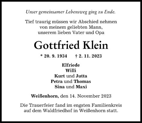 Traueranzeigen Von Gottfried Klein Augsburger Allgemeine Zeitung