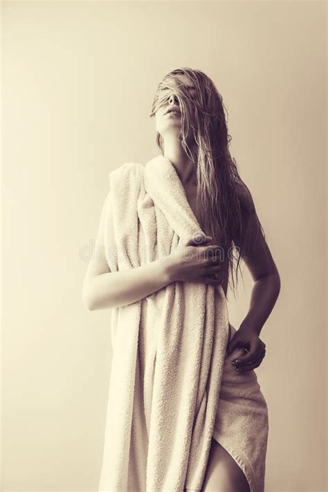 Naked Blonde Covered With A Towel Stock Image Image Of Hands Romance