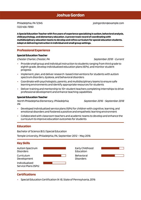 Resume For Special