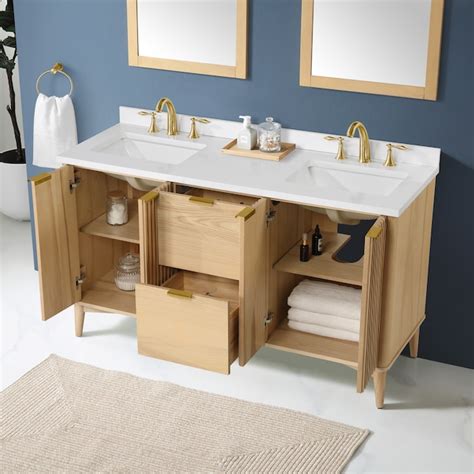 Ove Decors Gabi 60 In Rustic Ash Undermount Double Sink Bathroom Vanity With White Engineered