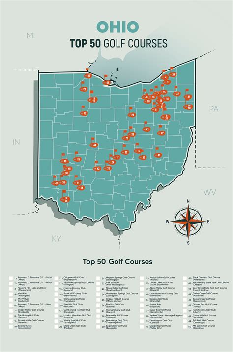 Ohio Golf Top 50 Courses Map - Etsy