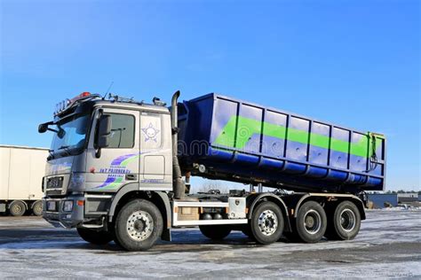 Blue Sisu Polar Timber Truck With Trailers Full Of Spruce Logs