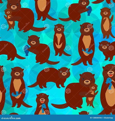 A Set Of Funny Otters In Different Poses Vector Illustration In Hand