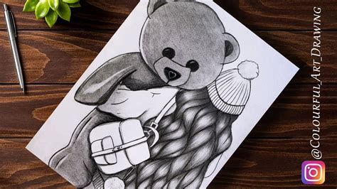 How To Draw Girl With Teddy Bear Easy Pencil Sketch Youtube