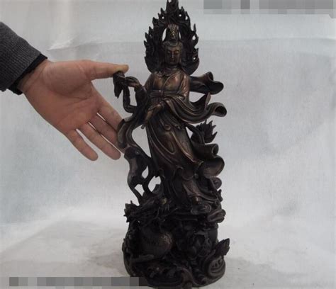 S7280 18 Chinese Red Bronze Copper Kwan Yin GuanYin Bodhisattva Stand