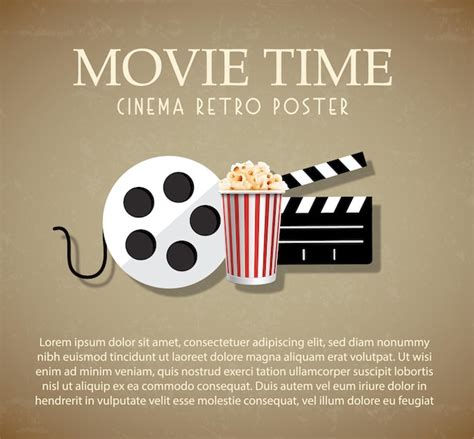 Cartaz de tempo de filme de conceito de cinema retrô vector tira de