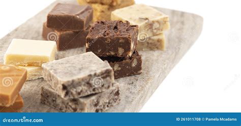 Assortment Of Various Flavors Of Fudge Isolated On A White Background