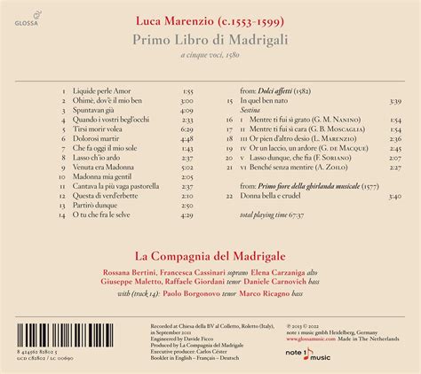 Luca Marenzio Madrigali Libro 1 CD Jpc