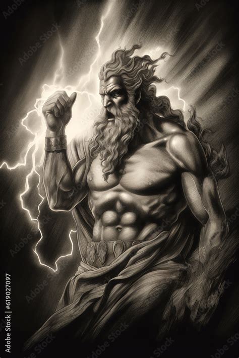 Engraved Portrait Of Zeus King Of The Gods On Mount Olympus In Greek