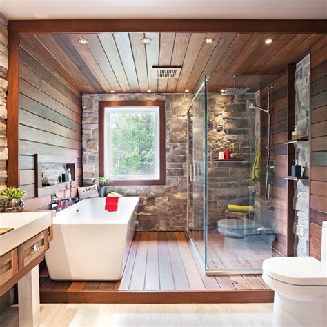 Salle de bain rustique tout de pierre et de bois Je Décore Bathroom