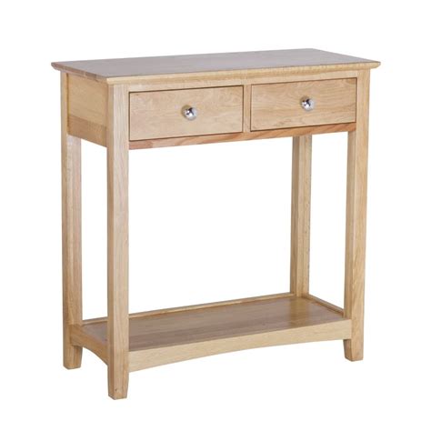 Oseasons Solid Oak Console Table With 2 Drawers In Light Oak 72cm X