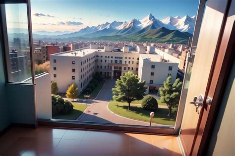 Premium AI Image | A window with a view of the mountains in the background