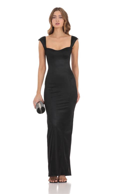 Satin Bodycon Maxi Dress In Black In 2025 Simple Prom Dress Black