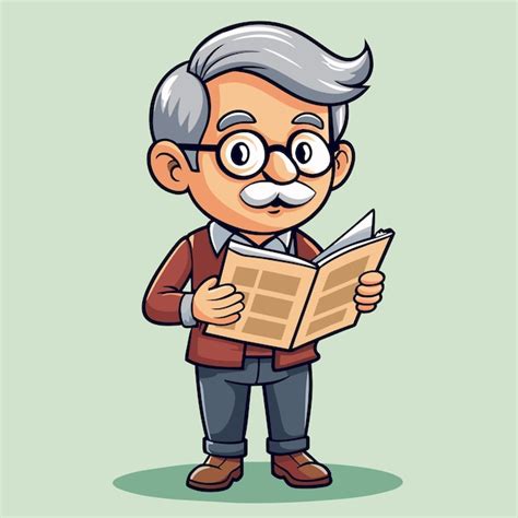 Premium Vector Happy Grandfather Reading Newspaper Headlines Cartoon