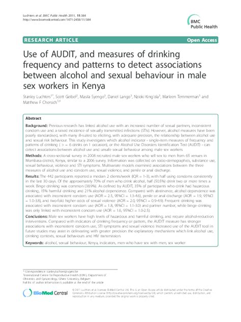 Pdf Use Of Audit And Measures Of Drinking Frequency And Patterns To Detect Associations