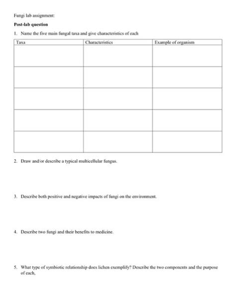 Solved Fungi Lab Assignment Post Lab Question Name The Chegg