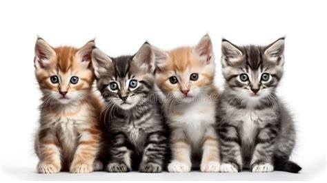 Group Of Kittens Watercolor Group Of Cats In A Row Generative Ai Stock