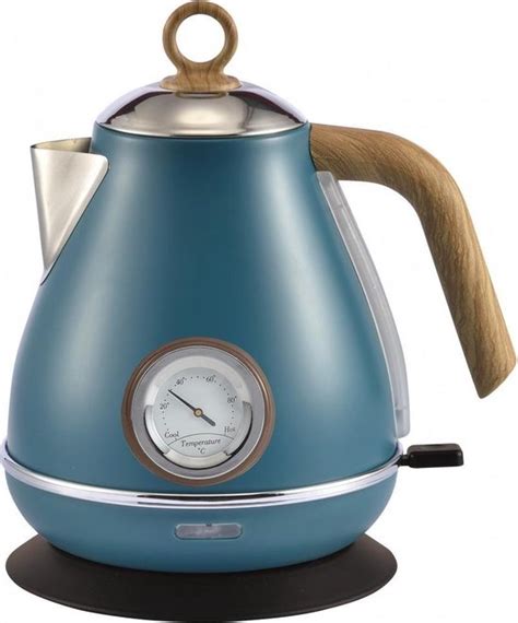 Kassel Retro Waterkoker 1 7L RVS Turquoise Met Thermometer