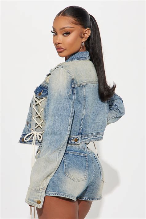 Reaching New Levels Lace Up Denim Jacket - Vintage Wash | Fashion Nova