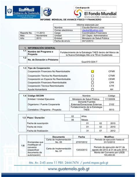 INFORME No Ministerio de Salud Pública de Guatemala