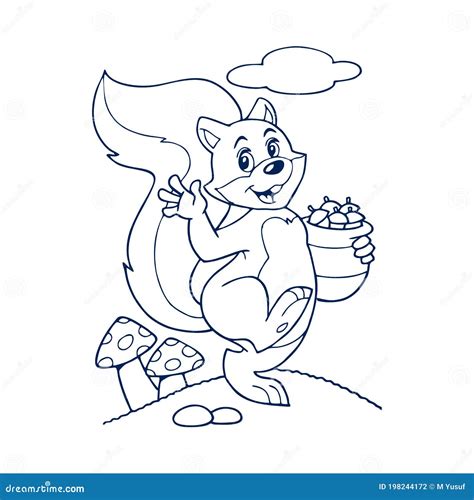 Printable Coloring Page Outline Of Cute Cartoon Squirrel Climbing On