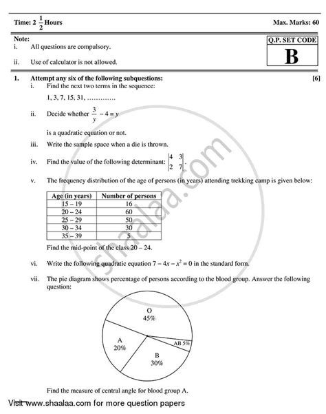 Algebra Ssc English Medium Th Standard Board Exam